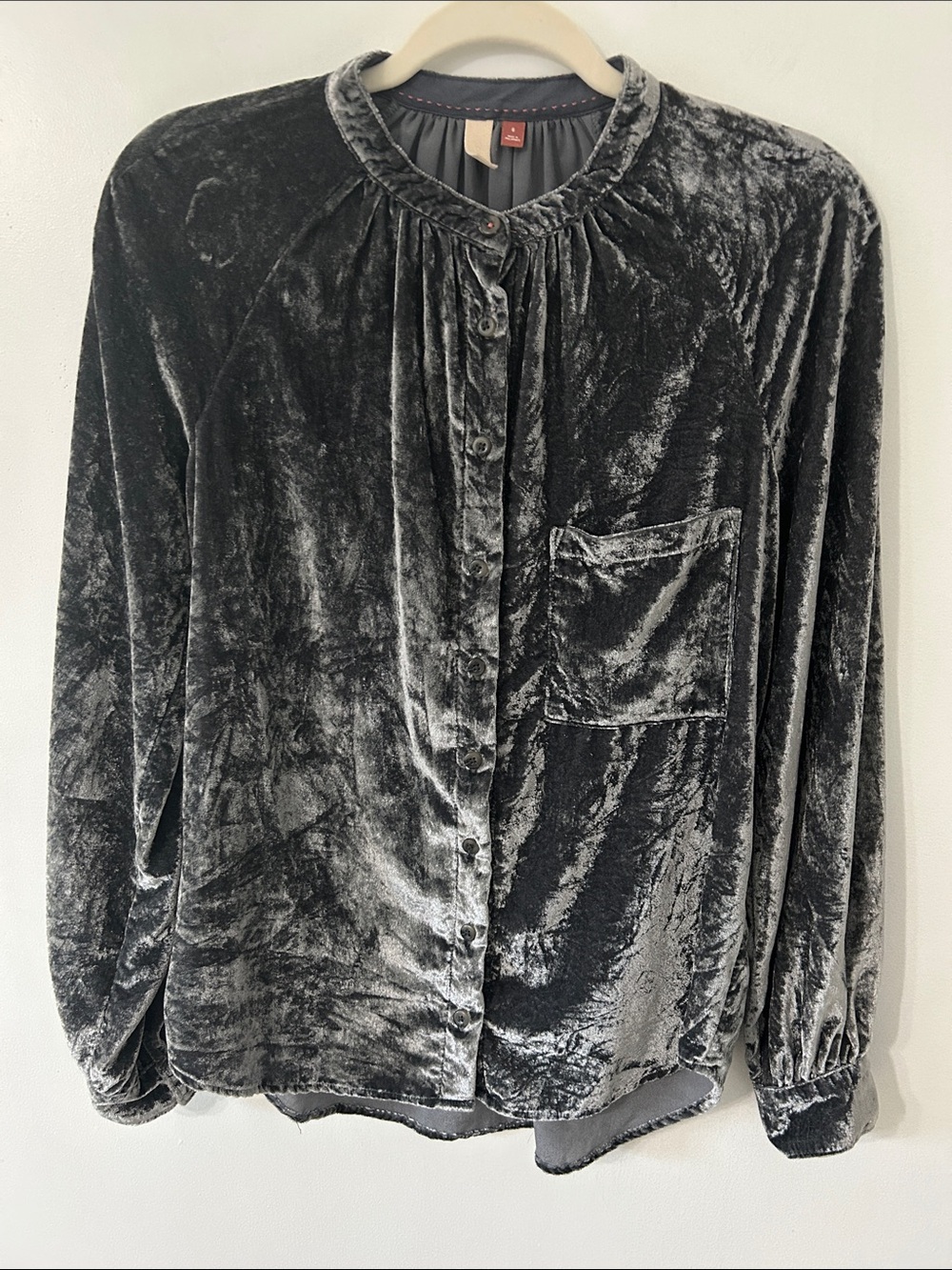 Pilcro Crushed Velvet Button-Front Blouse Women's Gray Size Small Romantic Top
